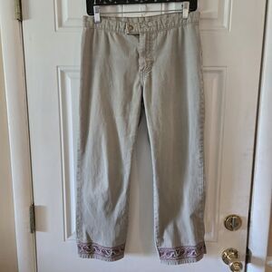 Vintage Jordache Crop Pants Sz 7/8 Capris Beige Straight Leg Embroidered Hem Y2K